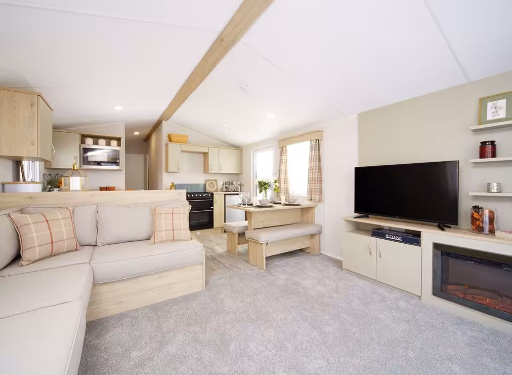 Living area in the 2021 Atlas Mirage for sale at Elm Bank Coastal Park in Spittal, Berwick-upon-Tweed, Northumberland.
