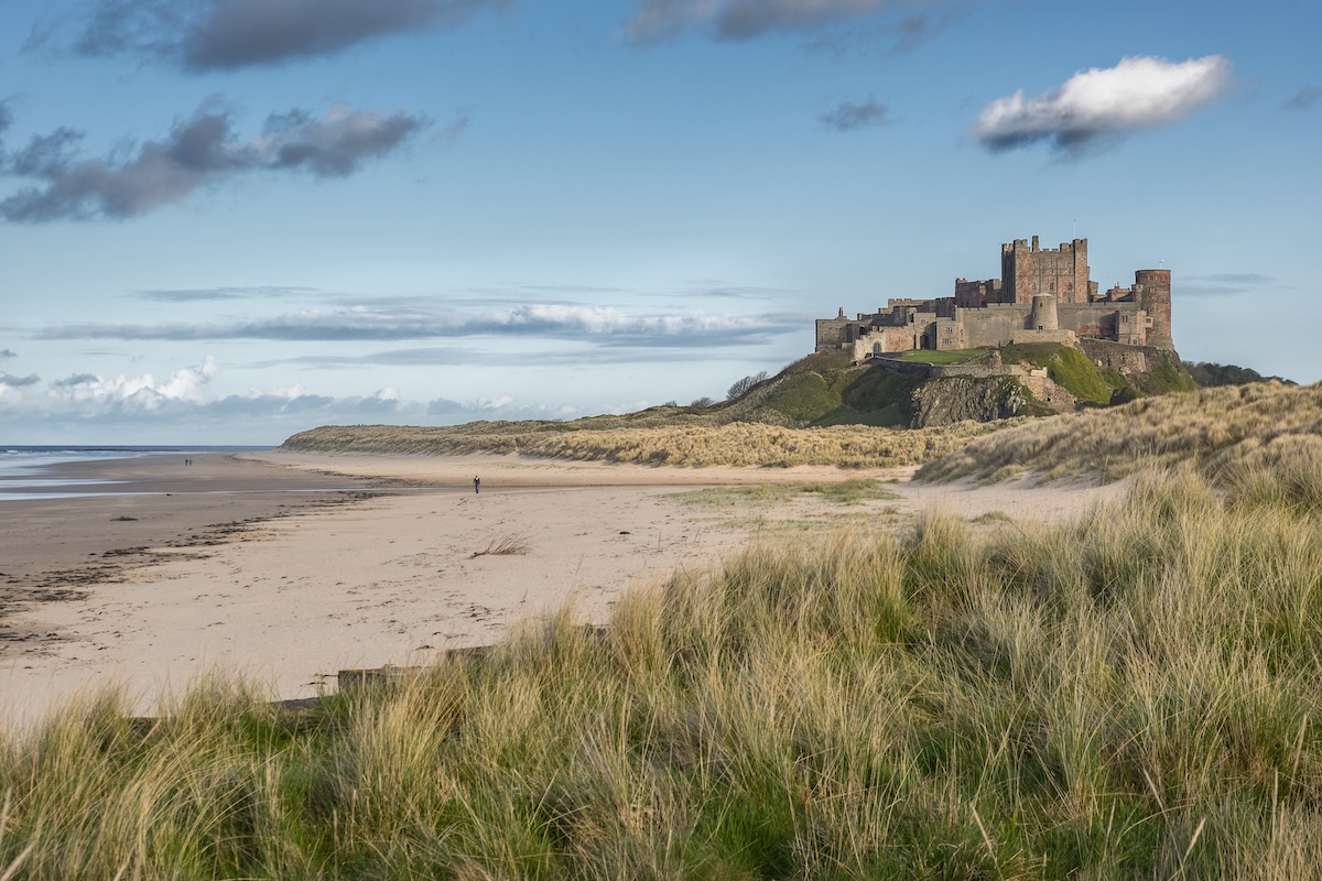 Bamburgh Castle on the Northumberland coast in England