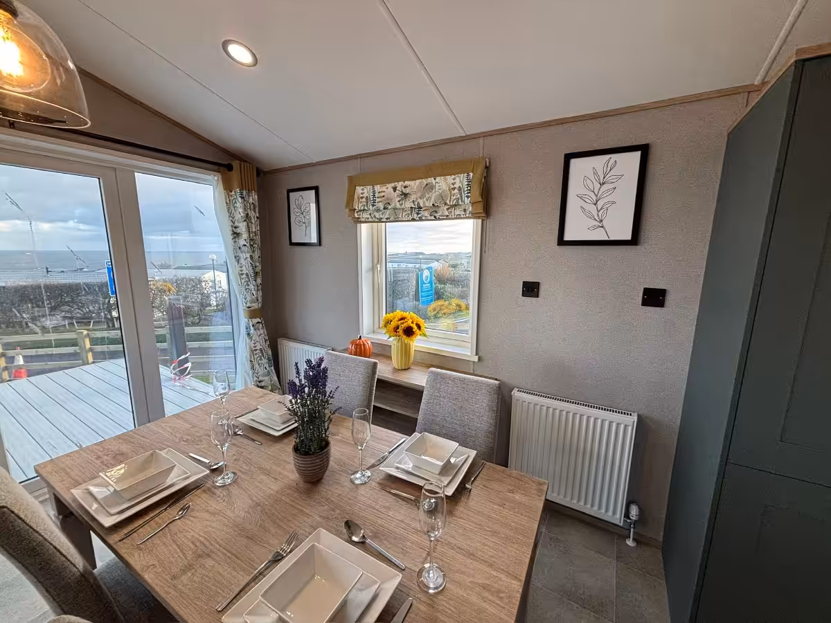 DIning area view in 2026 ABI Kielder Lodge for sale at Elm Bank Coastal Park