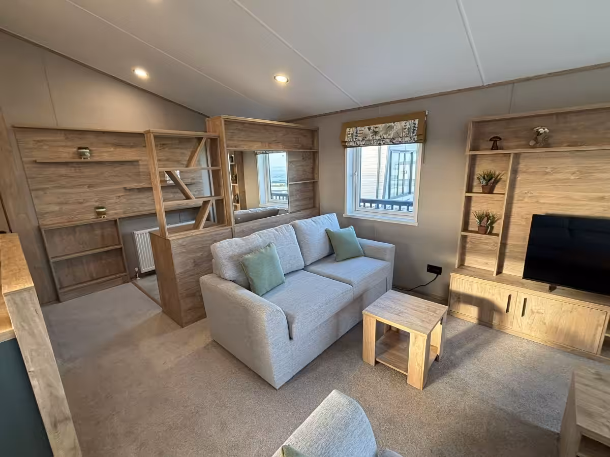 Living room area view inward in 2026 ABI Kielder Lodge for sale at Elm Bank Coastal Park, Berwick-upon-Tweed