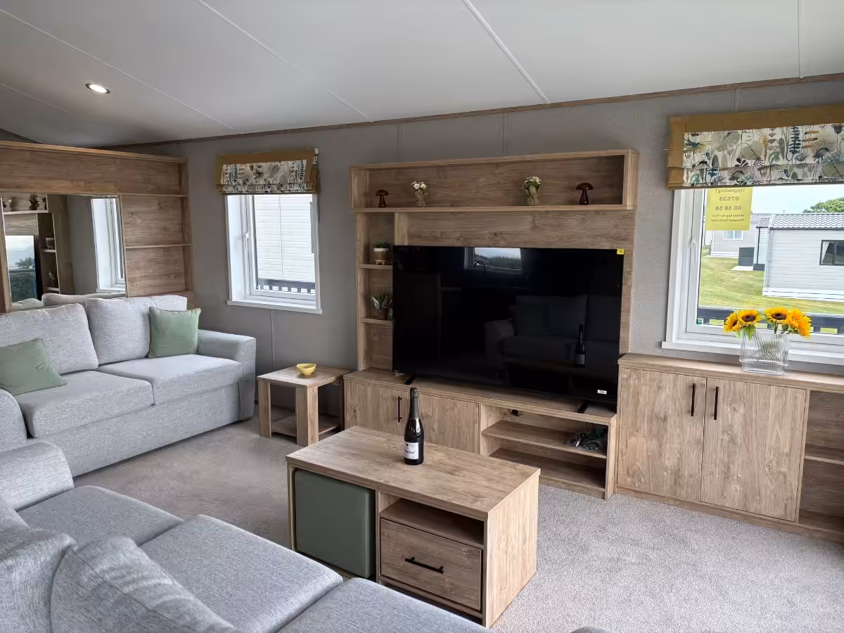 2026 kielder lodge living room for sale at Elm Bank coastal park in Berwick, Northumberland