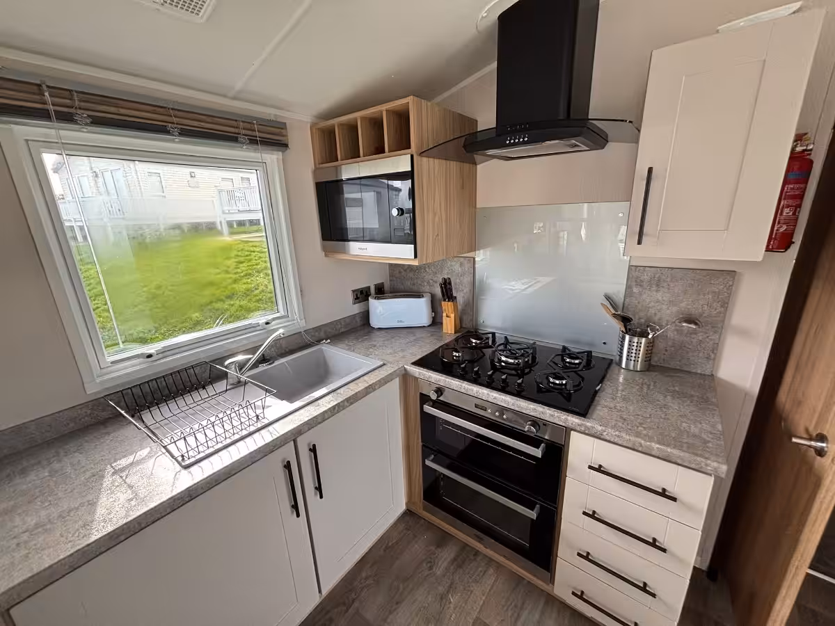 2024 Willerby Manor Green Range kitchen area wide angle view