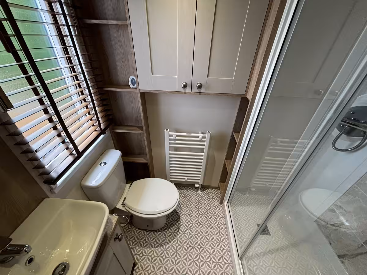 Family shower room in the 2021 ABI Adderstone Elite for sale at Elm Bank Coastal Park in Berwick, Northumberland.