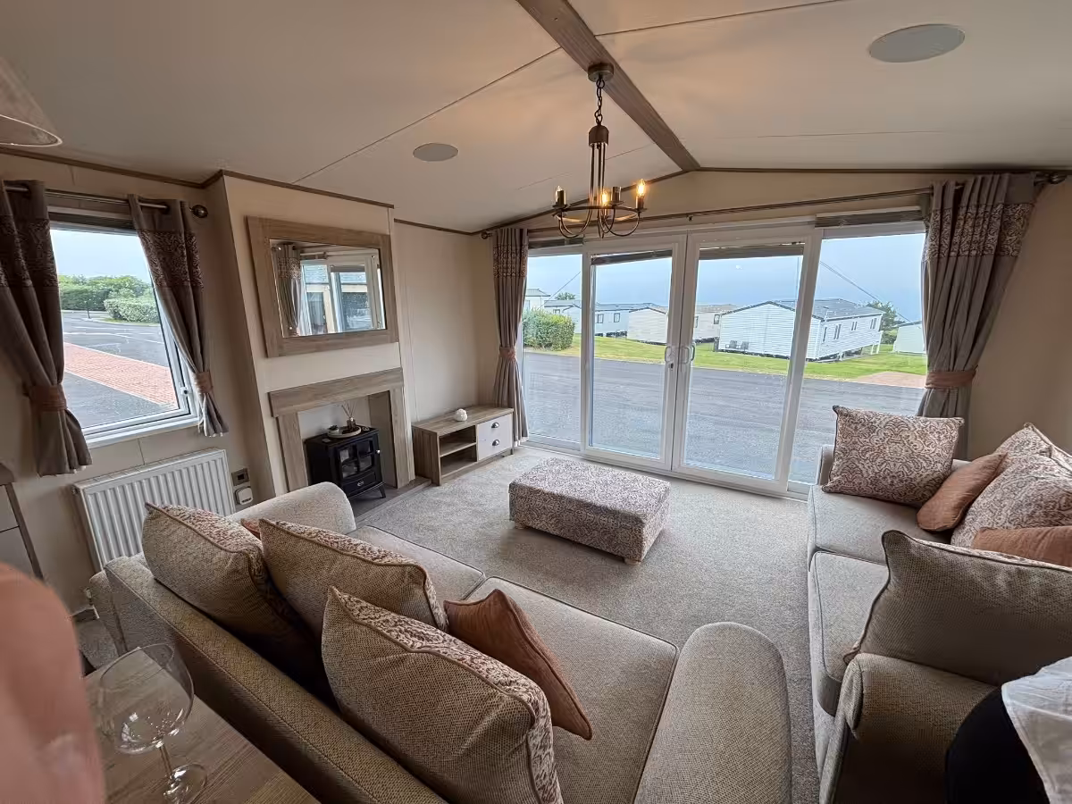 Spacious living area in the 2021 ABI Adderstone Elite for sale at Elm Bank Coastal Park in Berwick, Northumberland.