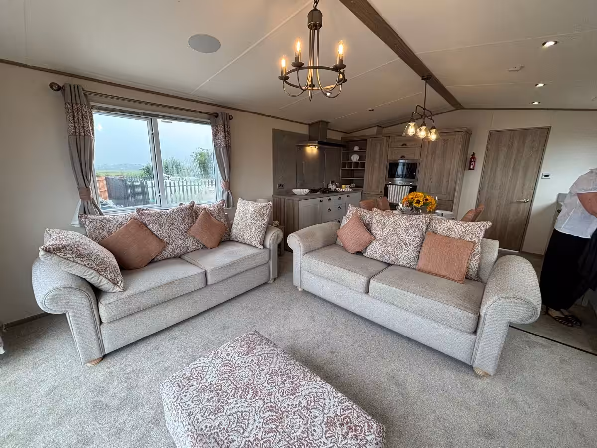 Spacious living room in the 2021 ABI Adderstone Elite for sale at Elm Bank Coastal Park in Berwick, Northumberland.