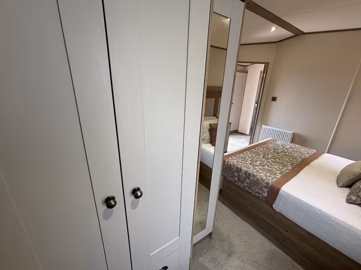 Storage in bedroom of the 2021 ABI Adderstone Elite for sale at Elm Bank Coastal Park in Berwick, Northumberland.