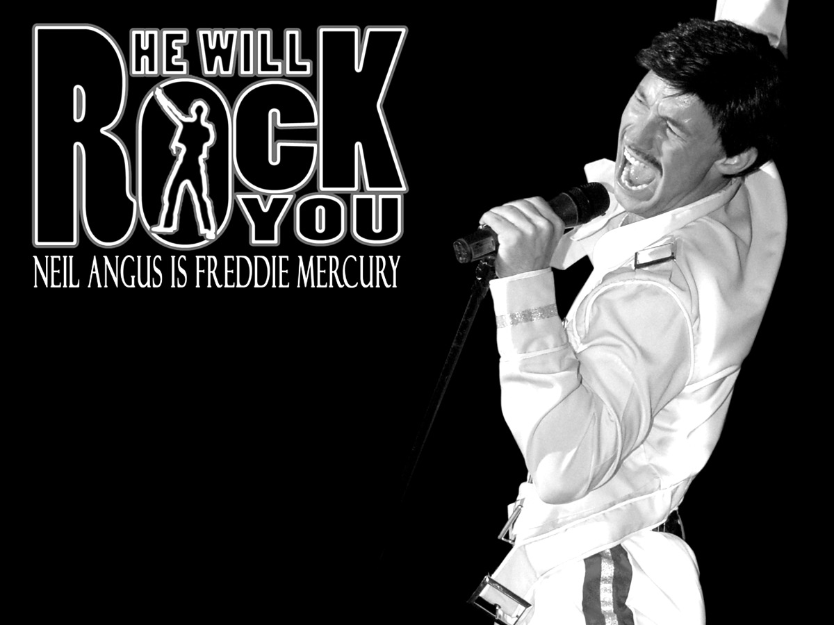 Neil Angus as Freddie Mercury appearing live at the owners August family fun day at Elm Bank Coastal Park in Berwick, Northumberland