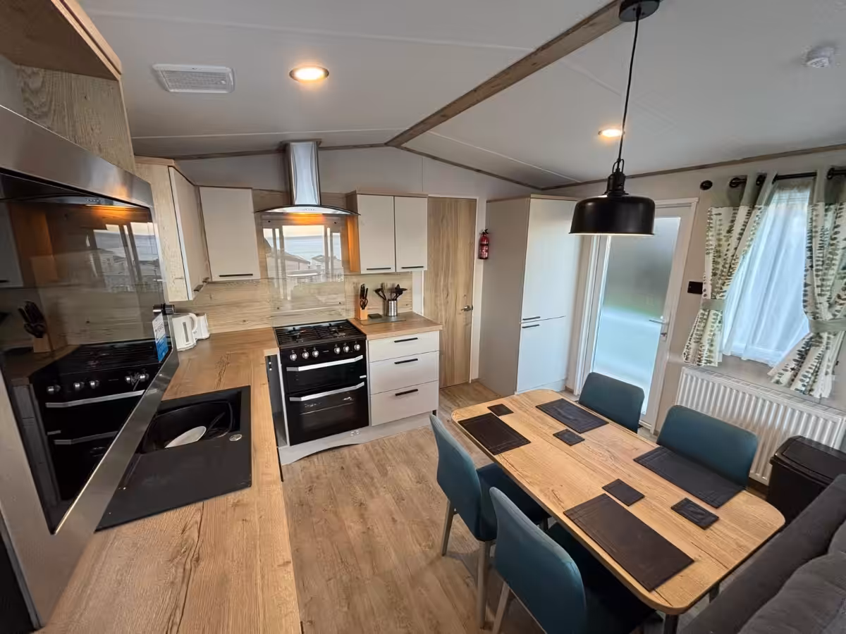 Kitchen dining area in the 2022 ABI Beverley for sale at Elm Bank Coastal Park in Spittal, Berwick-upon-Tweed, Northumberland.
