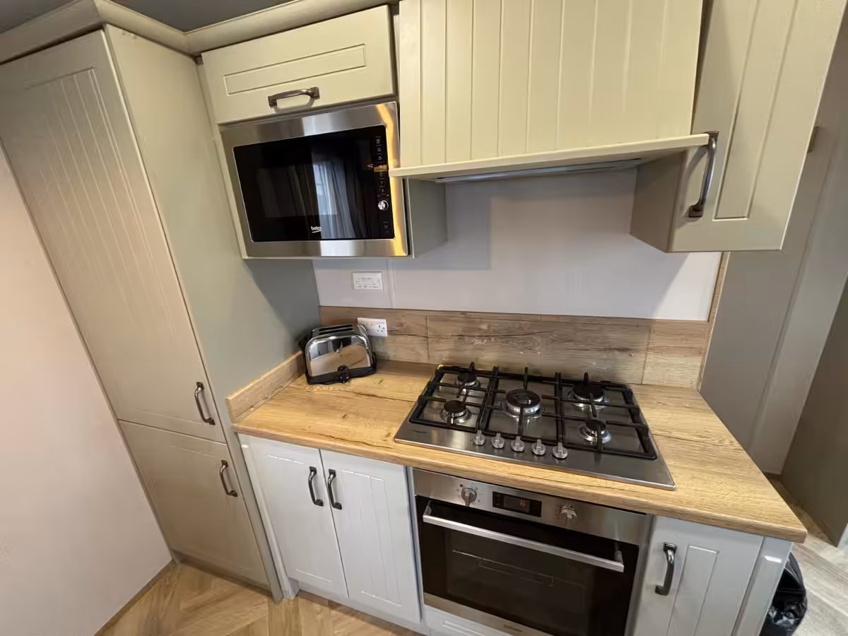 Kitchen area in the 2022 Atlas Debonair for sale at Elm Bank Coastal Park in Spittal, Berwick-upon-Tweed, Northumberland.